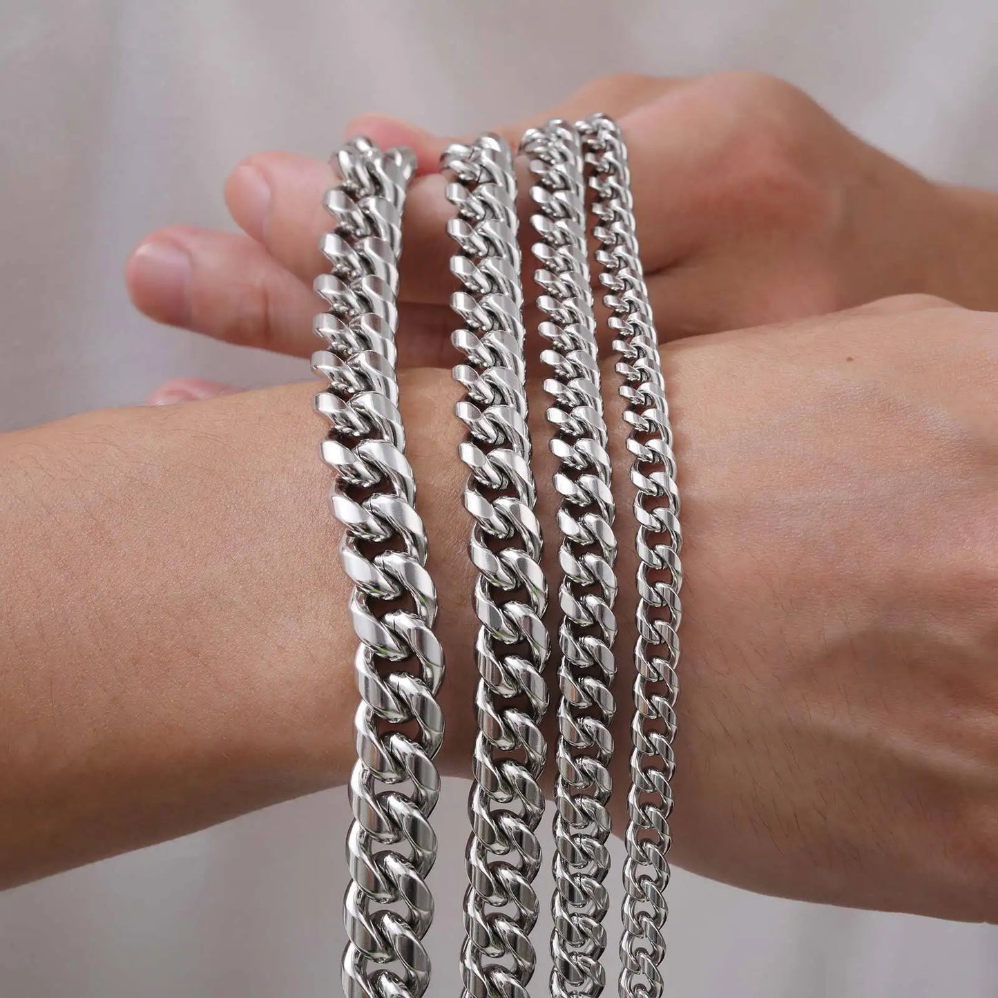 6-12MM Cuban Chain Mens Bracelet,Waterproof