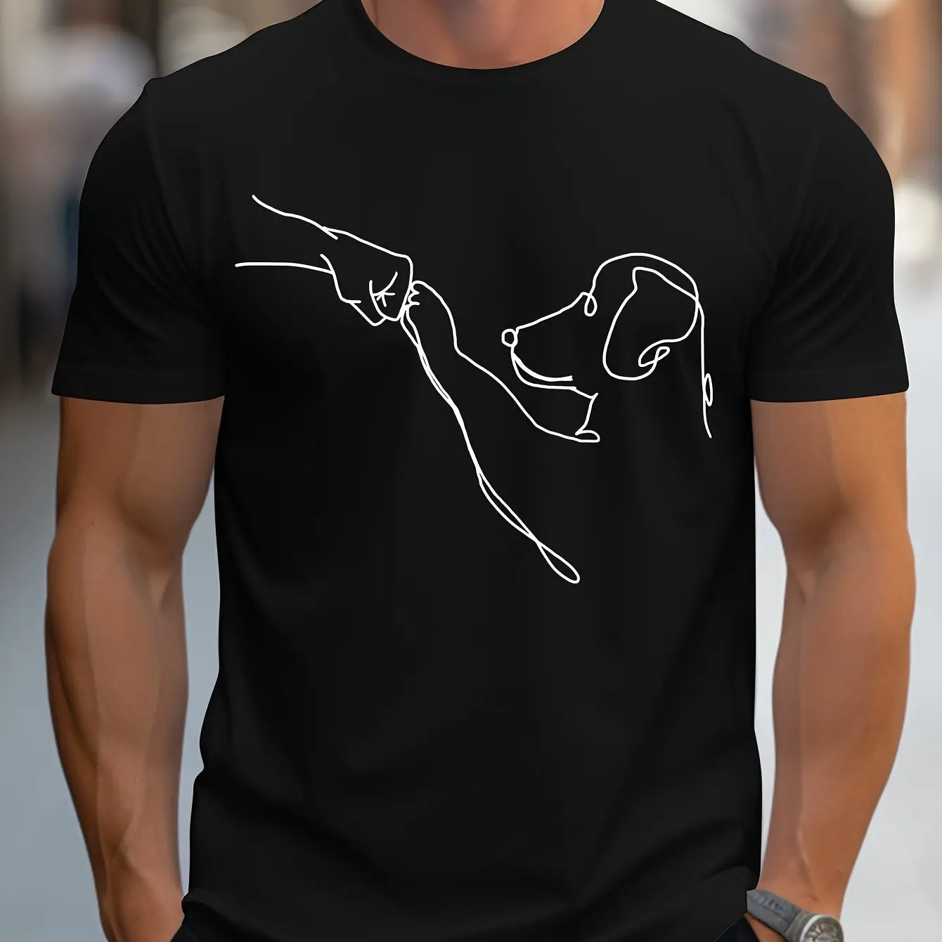 Men's casual sports loose fit Funny Dog First print round neck short sleeved T-shirt top