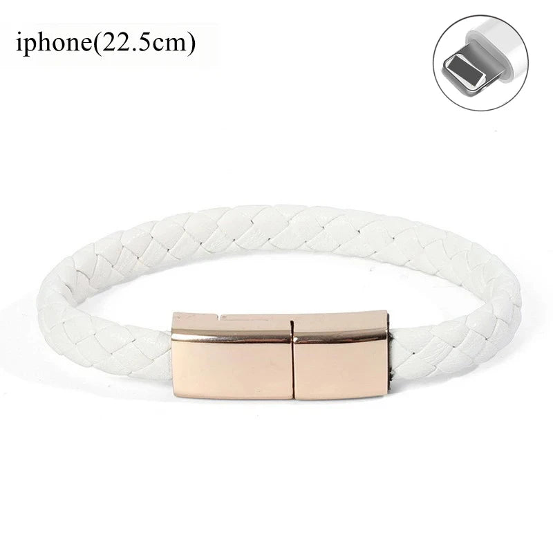 USB Fast Charging Type-C Bracelet Alloy Leather iPhone Android Charging Cable