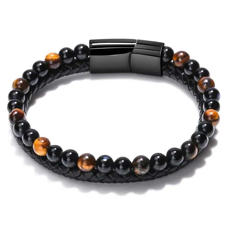 Stainless Steel Bracelet Tiger Eye Stone Beads Bracelet Natural Lava Stone Beads Stainless Steel Bracelet Men Women Jewelry