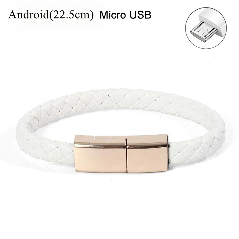 USB Fast Charging Type-C Bracelet Alloy Leather iPhone Android Charging Cable