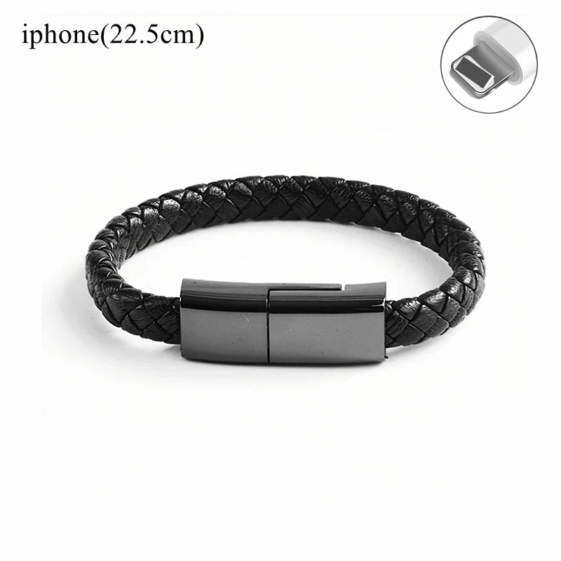USB Fast Charging Type-C Bracelet Alloy Leather iPhone Android Charging Cable