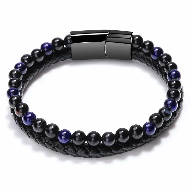 Stainless Steel Bracelet Tiger Eye Stone Beads Bracelet Natural Lava Stone Beads Stainless Steel Bracelet Men Women Jewelry