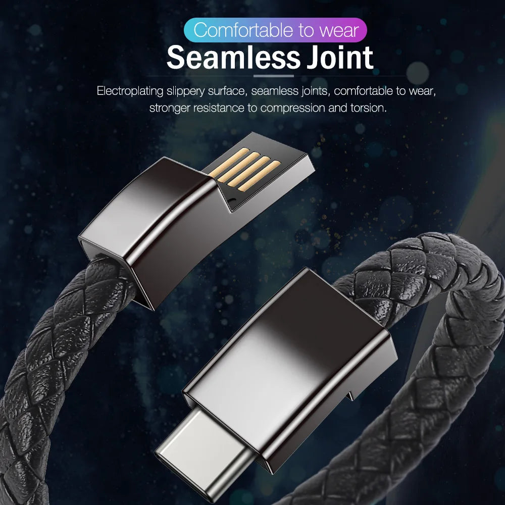 USB Fast Charging Type-C Bracelet Alloy Leather iPhone Android Charging Cable