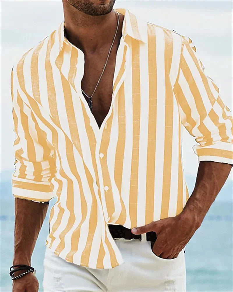 Long-sleeved blue striped printed shirt
