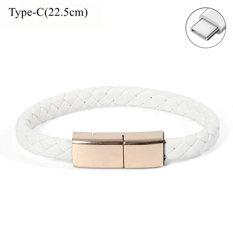 USB Fast Charging Type-C Bracelet Alloy Leather iPhone Android Charging Cable