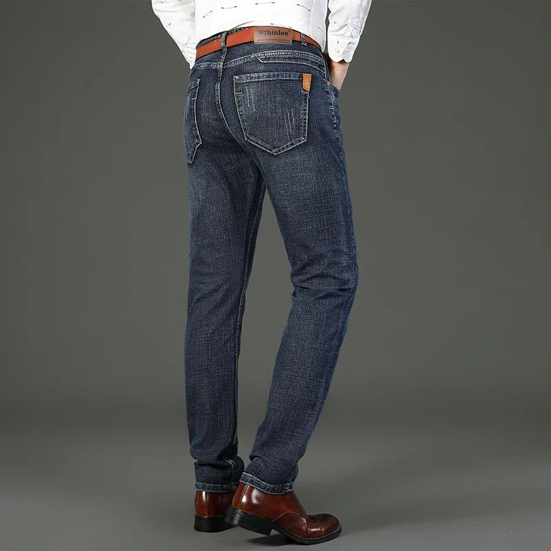WTHINLEE Business Men's Jeans Casual Straight Stretch Fashion Classic Blue Work Denim Trousers Male Brand Clothing Size 28-40