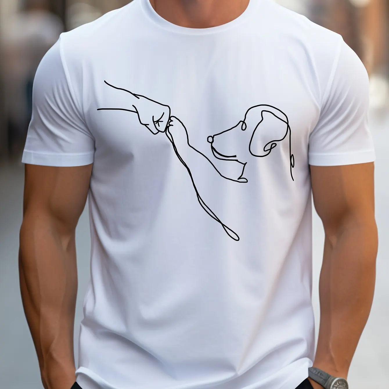 Men's casual sports loose fit Funny Dog First print round neck short sleeved T-shirt top