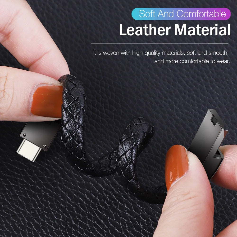 USB Fast Charging Type-C Bracelet Alloy Leather iPhone Android Charging Cable