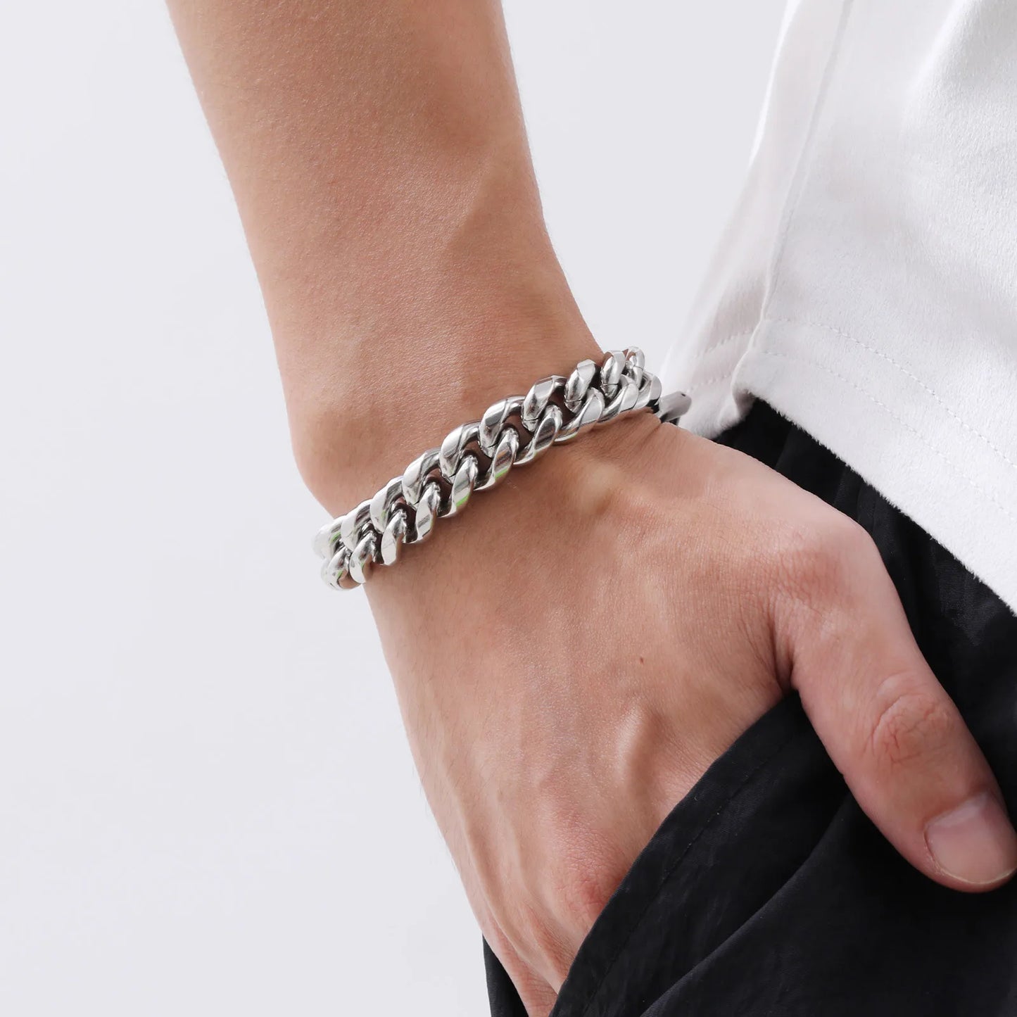 6-12MM Cuban Chain Mens Bracelet,Waterproof