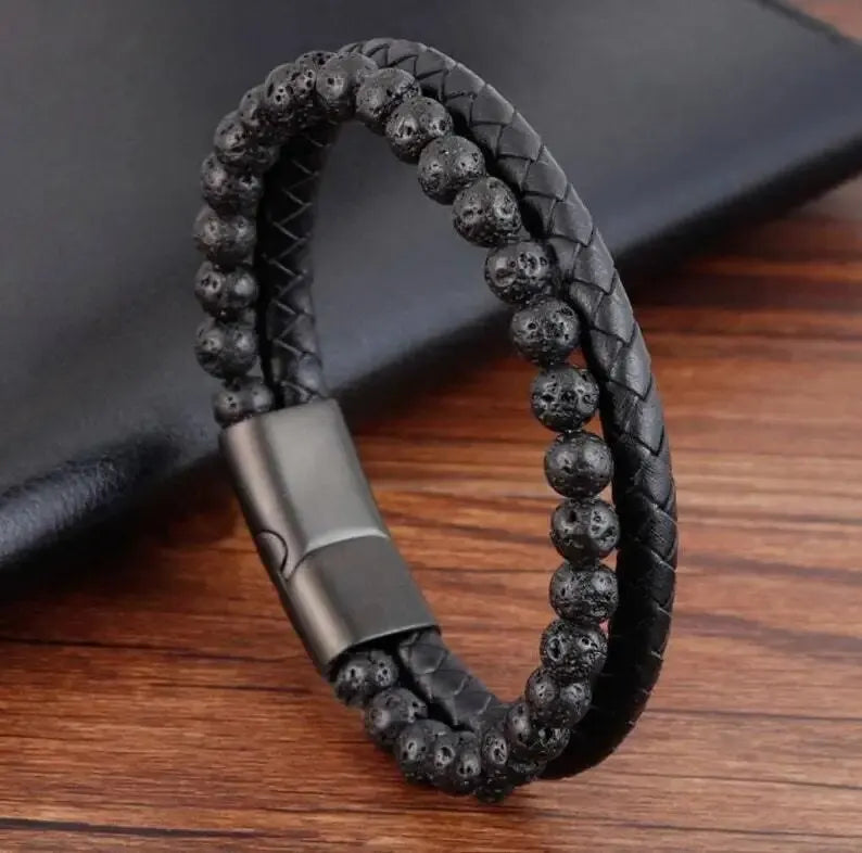 Stainless Steel Bracelet Tiger Eye Stone Beads Bracelet Natural Lava Stone Beads Stainless Steel Bracelet Men Women Jewelry