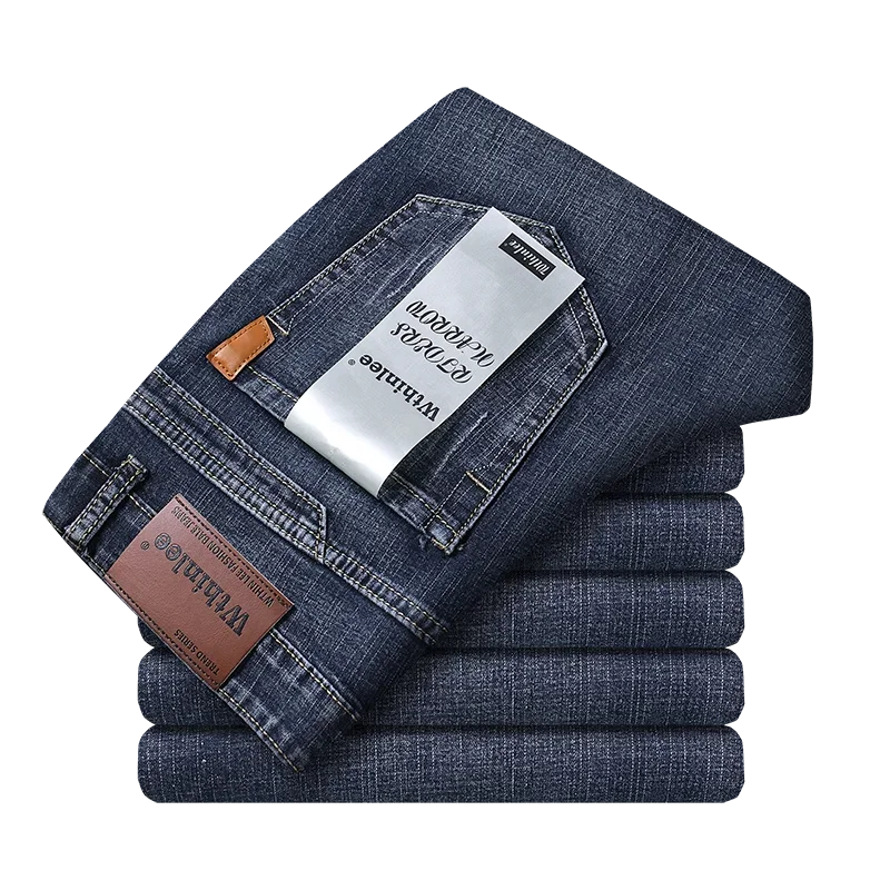 WTHINLEE Business Men's Jeans Casual Straight Stretch Fashion Classic Blue Work Denim Trousers Male Brand Clothing Size 28-40