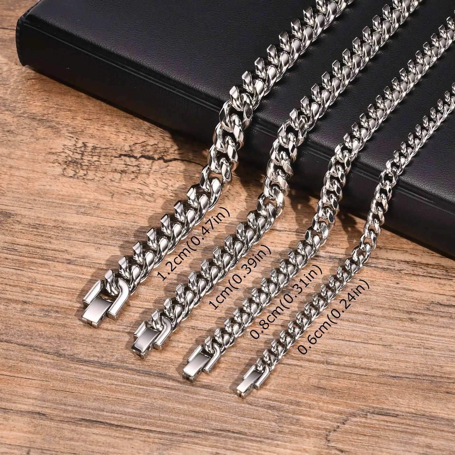 6-12MM Cuban Chain Mens Bracelet,Waterproof