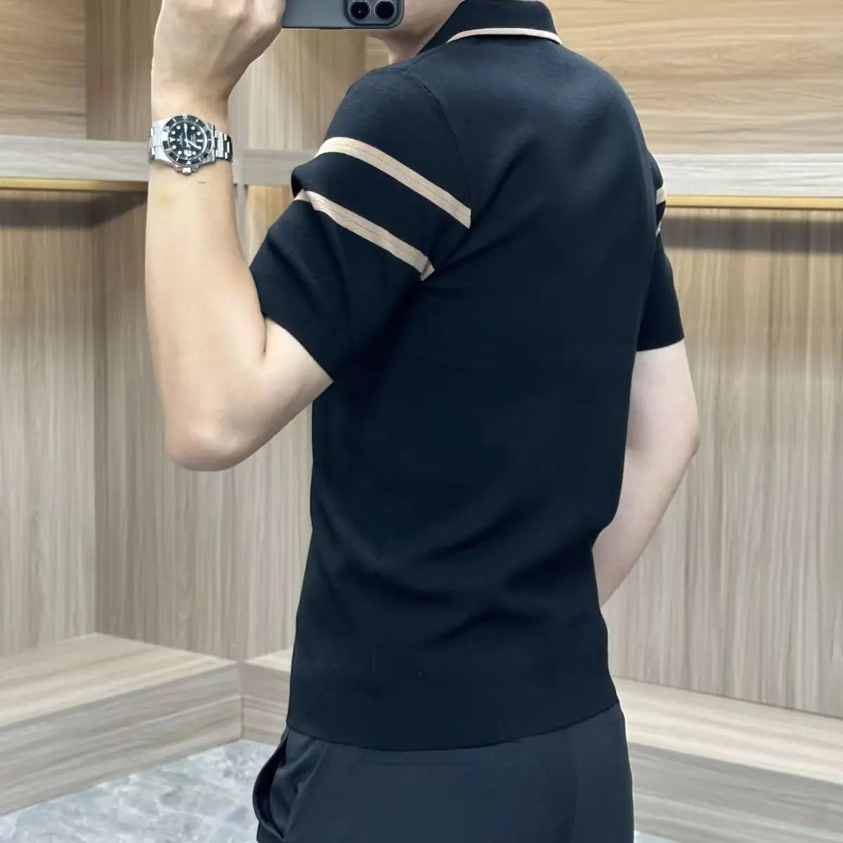 Summer New Striped Collar Men's Short Sleeve T-Shirt Trendy Fashion Slim Fit Knitted Collar Polo Shirt