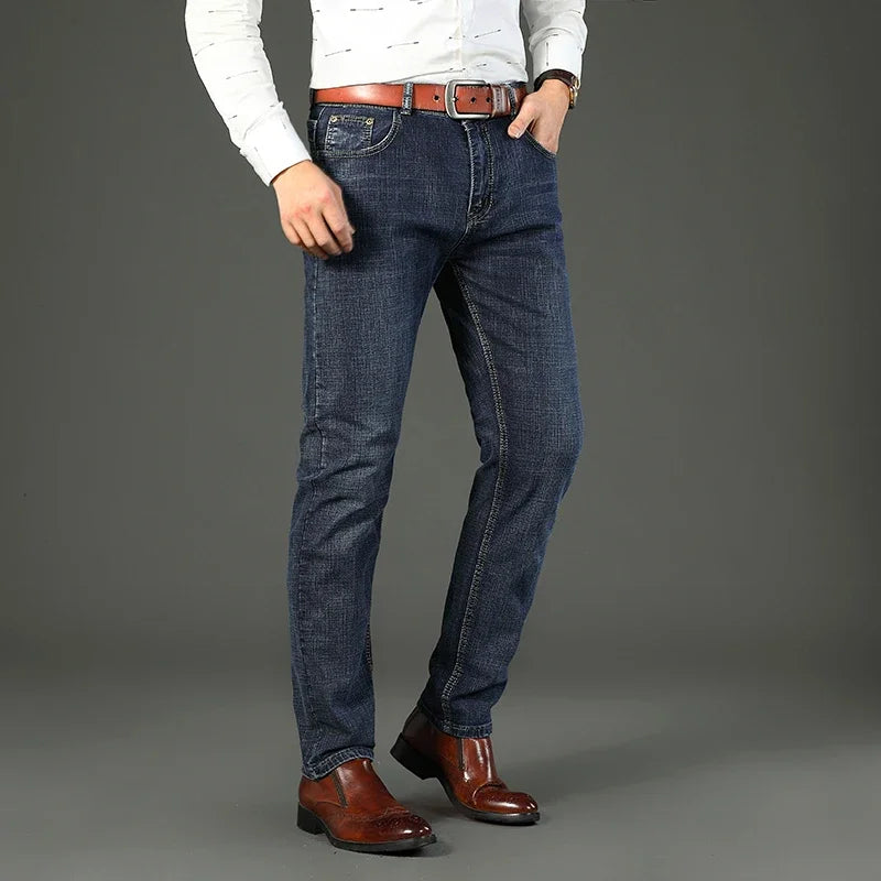 WTHINLEE Business Men's Jeans Casual Straight Stretch Fashion Classic Blue Work Denim Trousers Male Brand Clothing Size 28-40