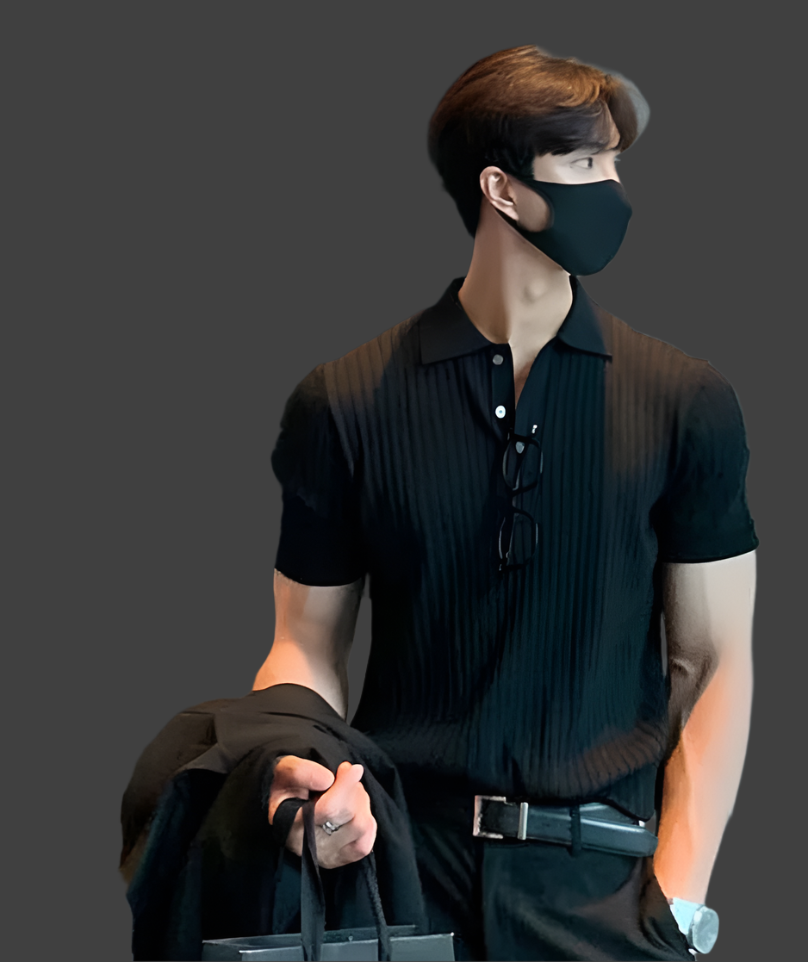 Men's Retro Knit Lapel Striped Polo Shirt