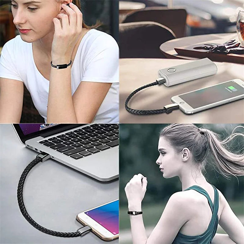 USB Fast Charging Type-C Bracelet Alloy Leather iPhone Android Charging Cable