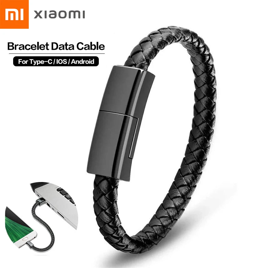 USB Fast Charging Type-C Bracelet Alloy Leather iPhone Android Charging Cable