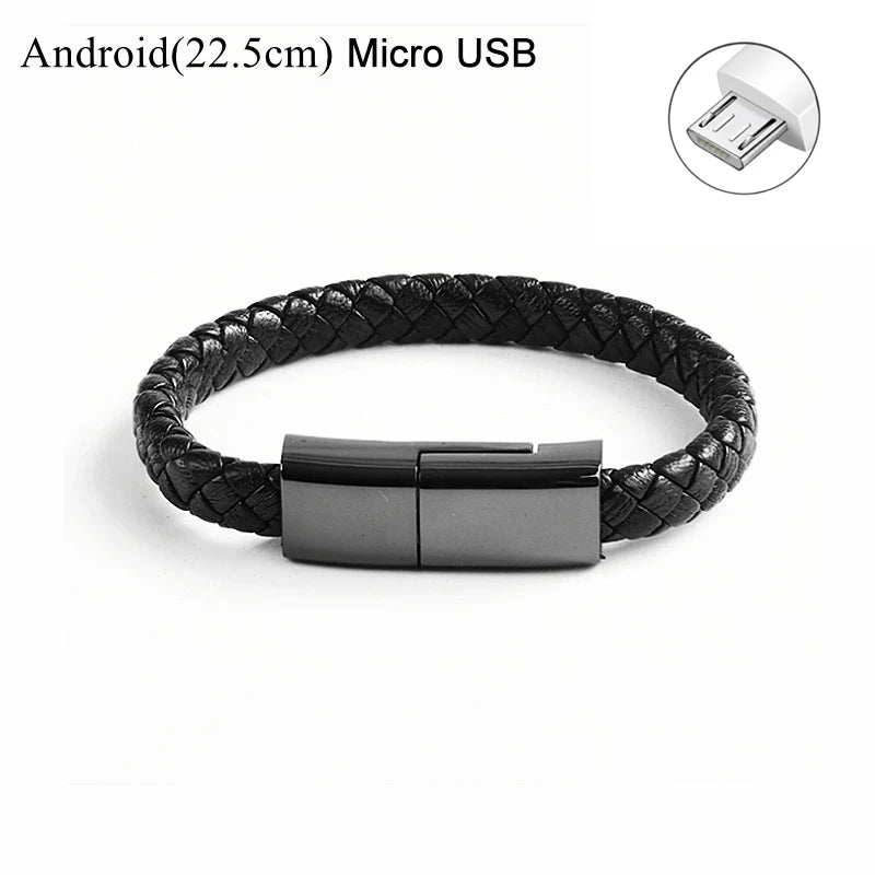 USB Fast Charging Type-C Bracelet Alloy Leather iPhone Android Charging Cable