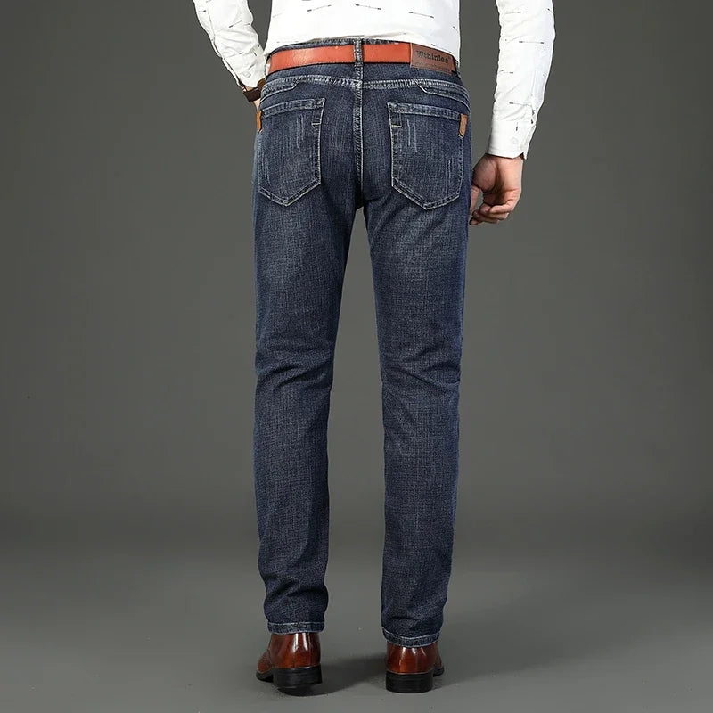 WTHINLEE Business Men's Jeans Casual Straight Stretch Fashion Classic Blue Work Denim Trousers Male Brand Clothing Size 28-40