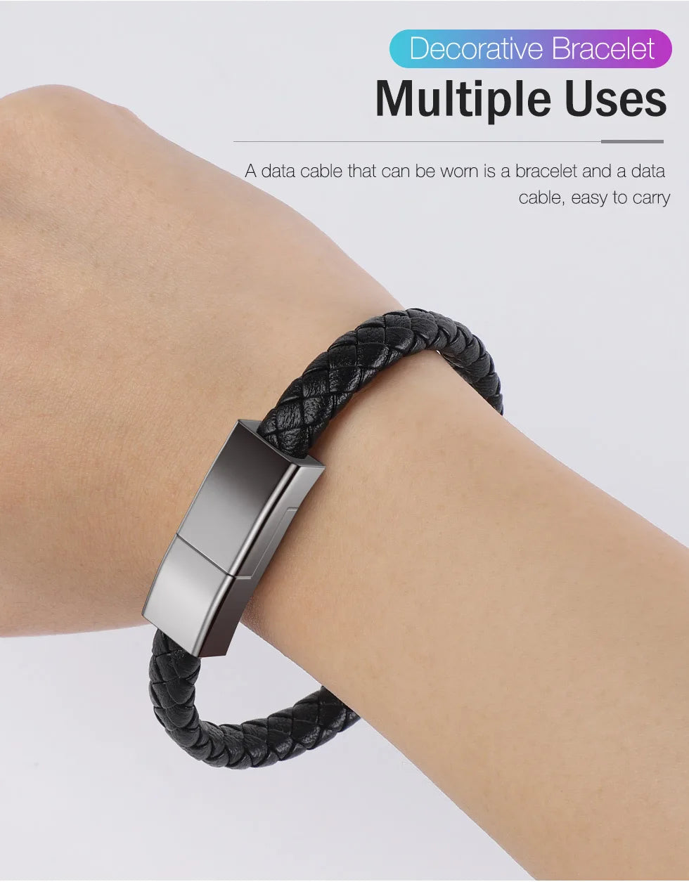 USB Fast Charging Type-C Bracelet Alloy Leather iPhone Android Charging Cable