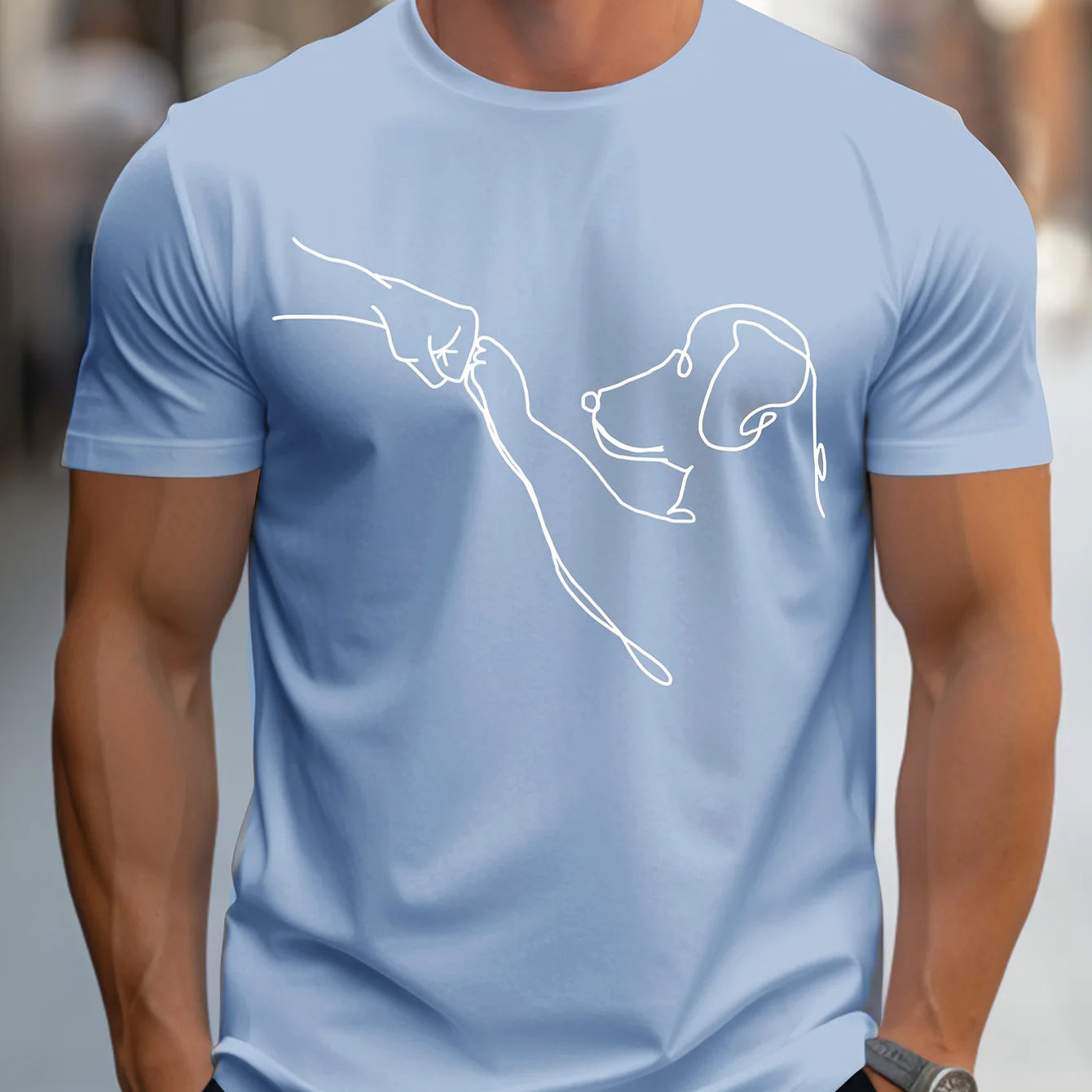 Men's casual sports loose fit Funny Dog First print round neck short sleeved T-shirt top