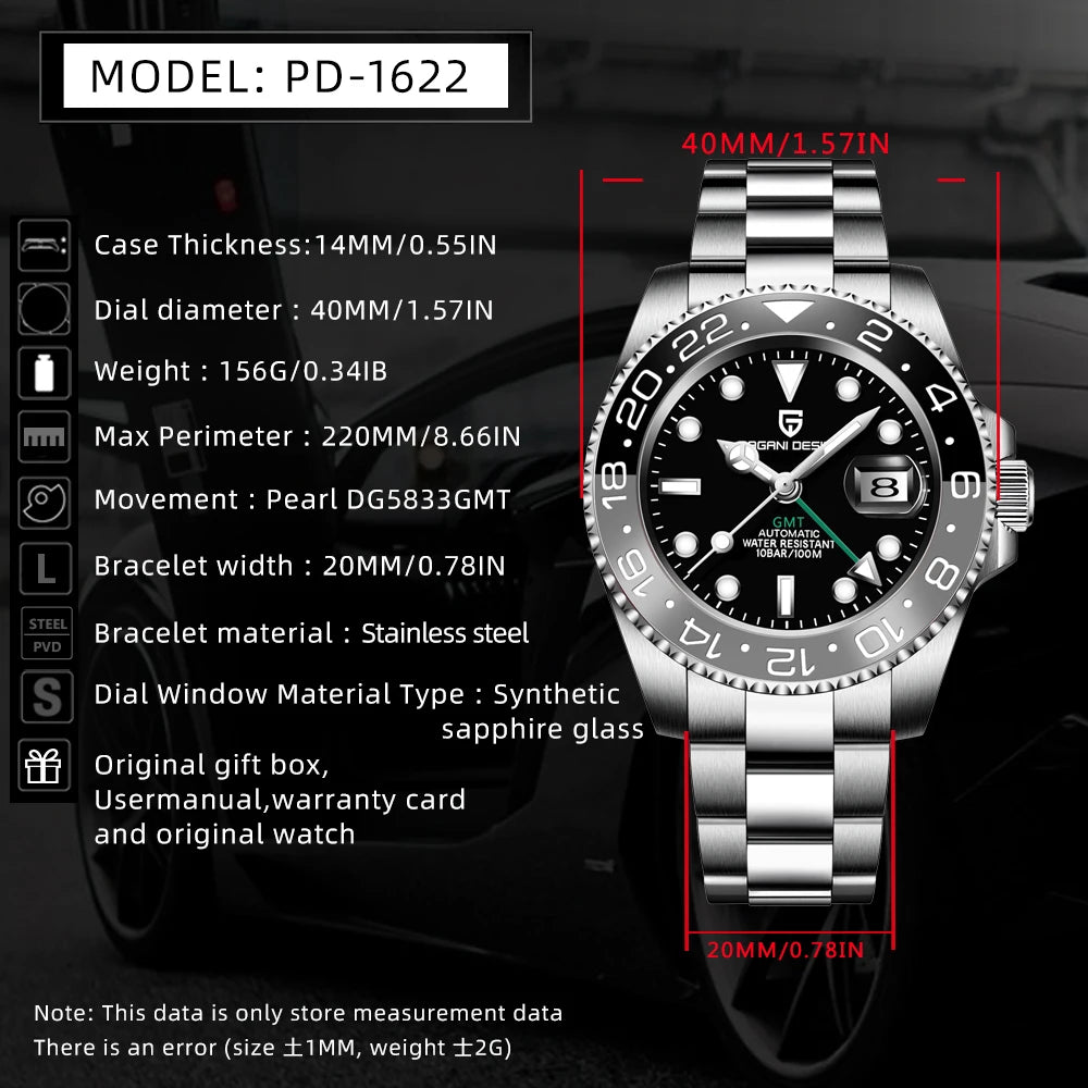 2026 PAGANI DESIGN New PD-1662 V5 Men Mechanical Watches Luxury Ceramic Bezel Automatic Watch 100M Waterproof GMT Watch for Men