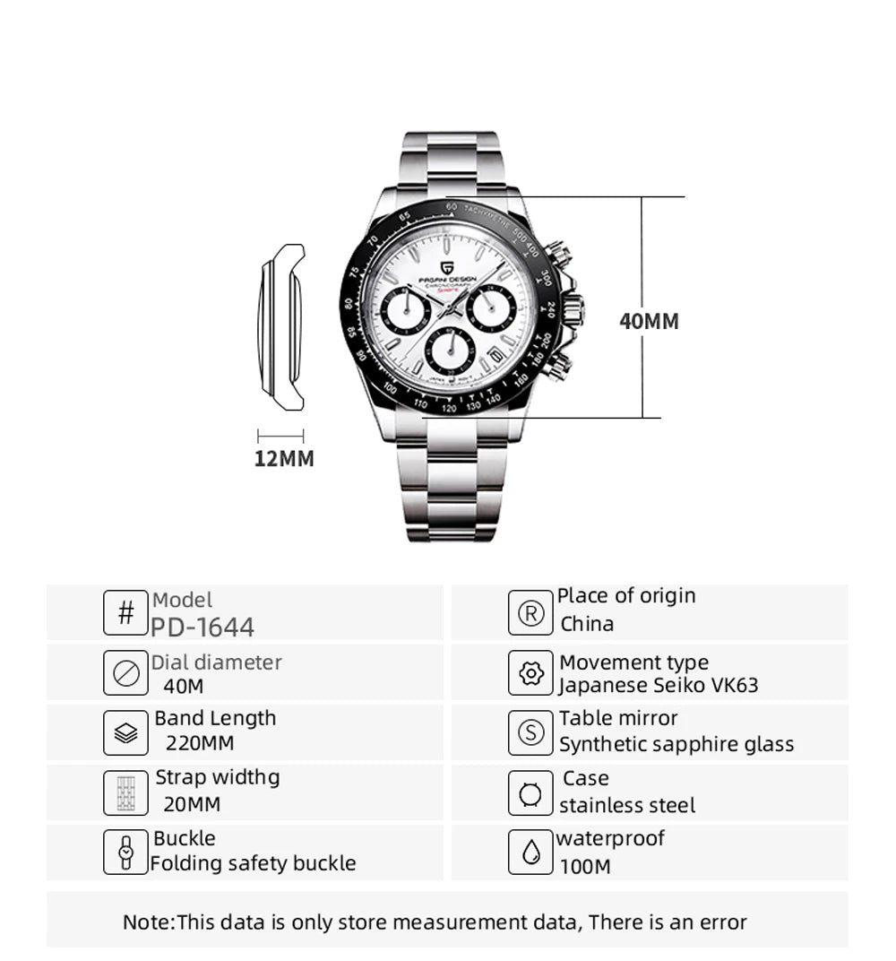 PAGANI DESIGN V2 40MM Classic Fashion Business Quartz Watch Multi Time Zone Chronograph Sapphire Glass Quartz Watches for men