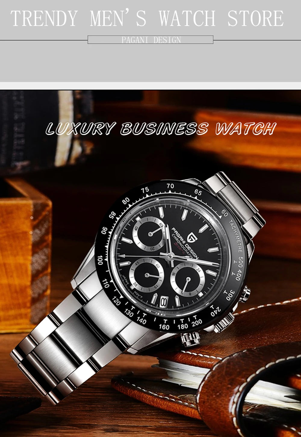 PAGANI DESIGN V2 40MM Classic Fashion Business Quartz Watch Multi Time Zone Chronograph Sapphire Glass Quartz Watches for men