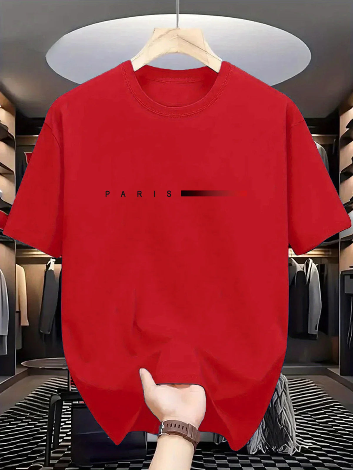 New fashionable t-shirt for men loose Paris style with creative print of letters casual round neck and short sleeves for summer