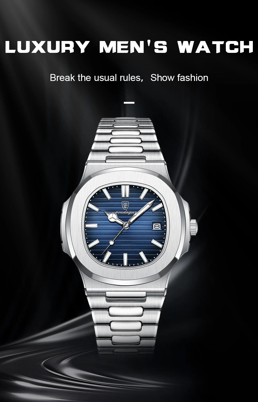 POEDAGAR Luxury Square Men Wristwatch Waterproof Luminous Date Stainless Steel Sports Male Clock Business Quartz Watches For Men