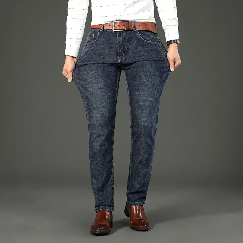 WTHINLEE Business Men's Jeans Casual Straight Stretch Fashion Classic Blue Work Denim Trousers Male Brand Clothing Size 28-40