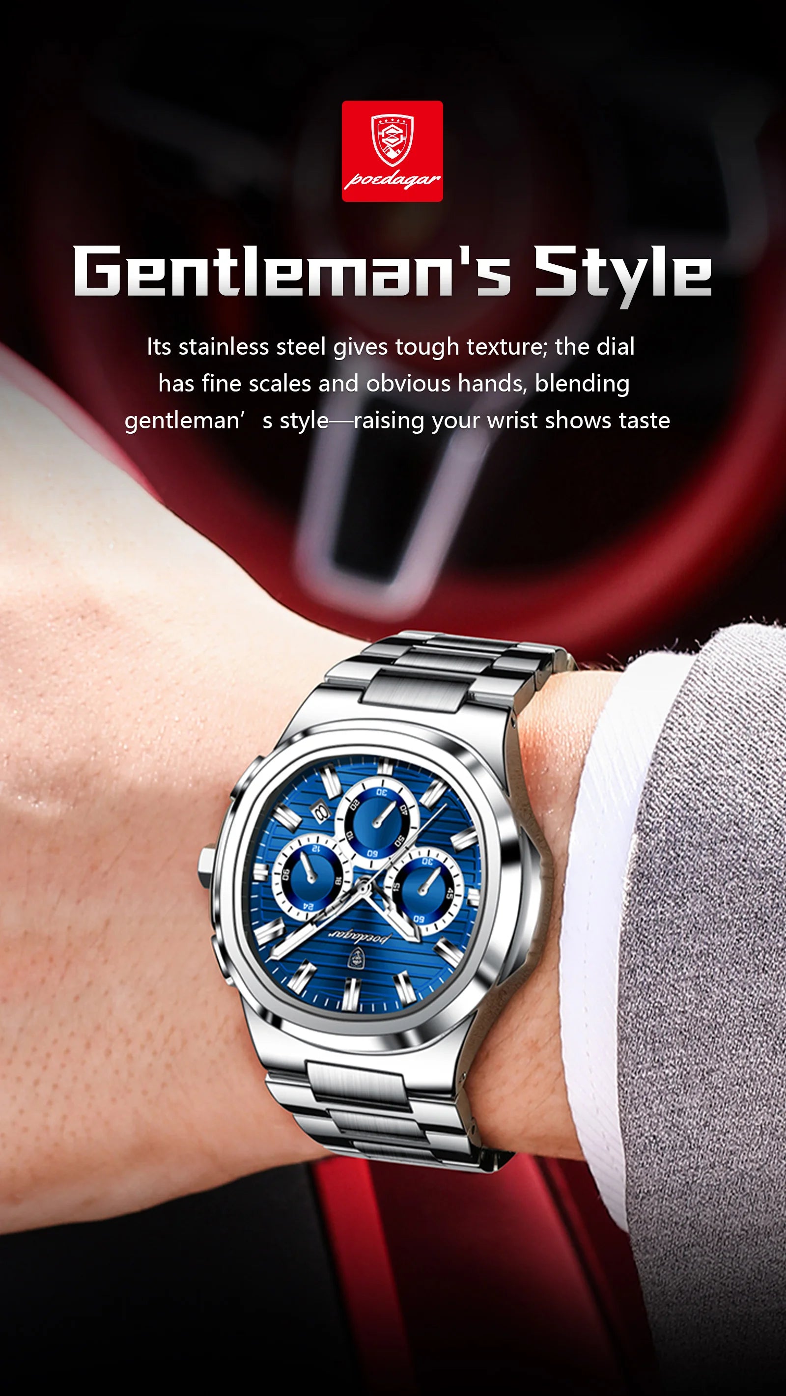 POEDAGAR Business Male Clock Date Chronograph Waterproof Luminous Luxury Men Watch Stainless Steel Quartz Fashion Men's Watches