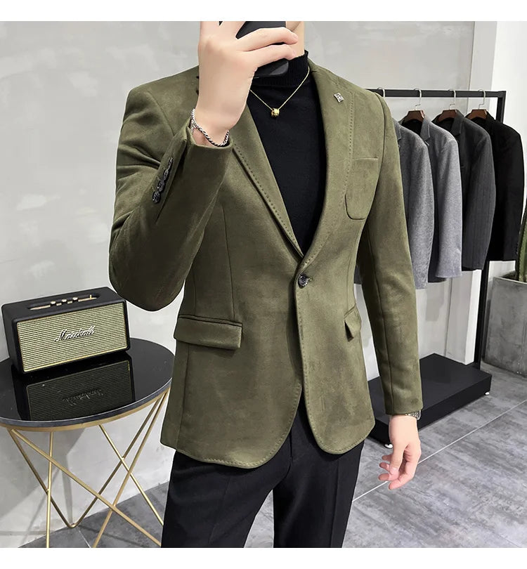 Deerskin Leather Jacket Blazer Men Casual Slim Fit Blazer Hombre Suit Leather Jacket Men Terno Masculino Men Clothing 6 Color