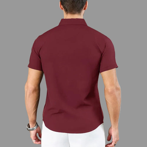 Casual Maroon Short Sleeved Shirt
