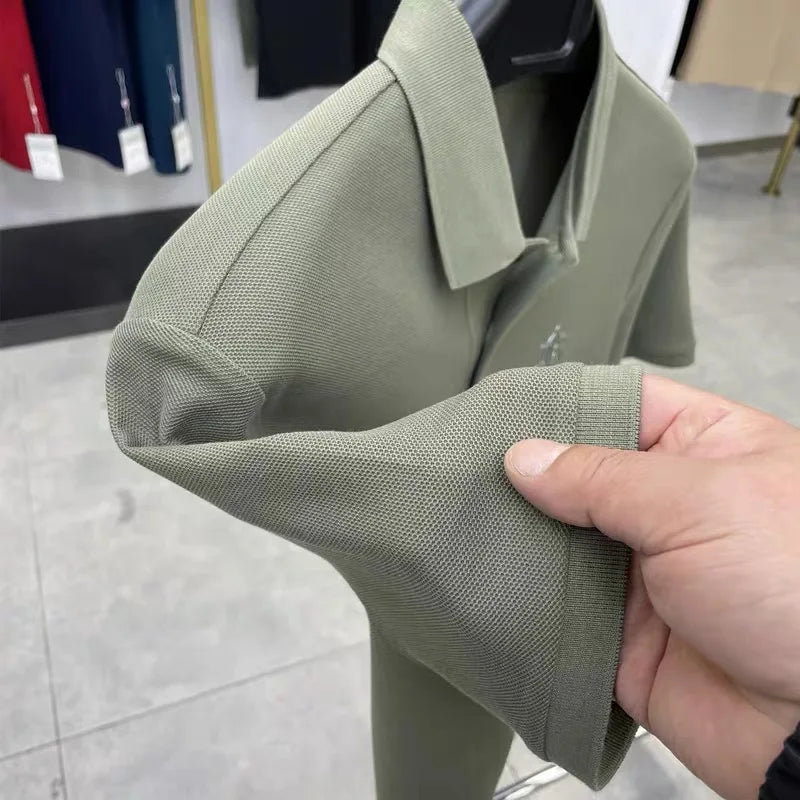 100%pure cotton high-end Tshirt summer new men's shortsleeved casual comfortable breathable polo shirt exquisite brand badge top