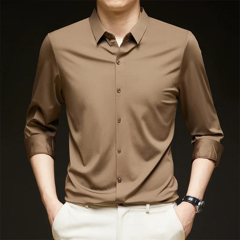 Khaki Long Sleeved Wrinkle Resistant