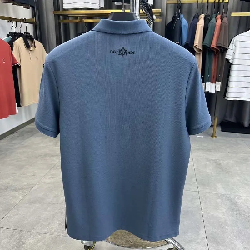 100%pure cotton high-end Tshirt summer new men's shortsleeved casual comfortable breathable polo shirt exquisite brand badge top