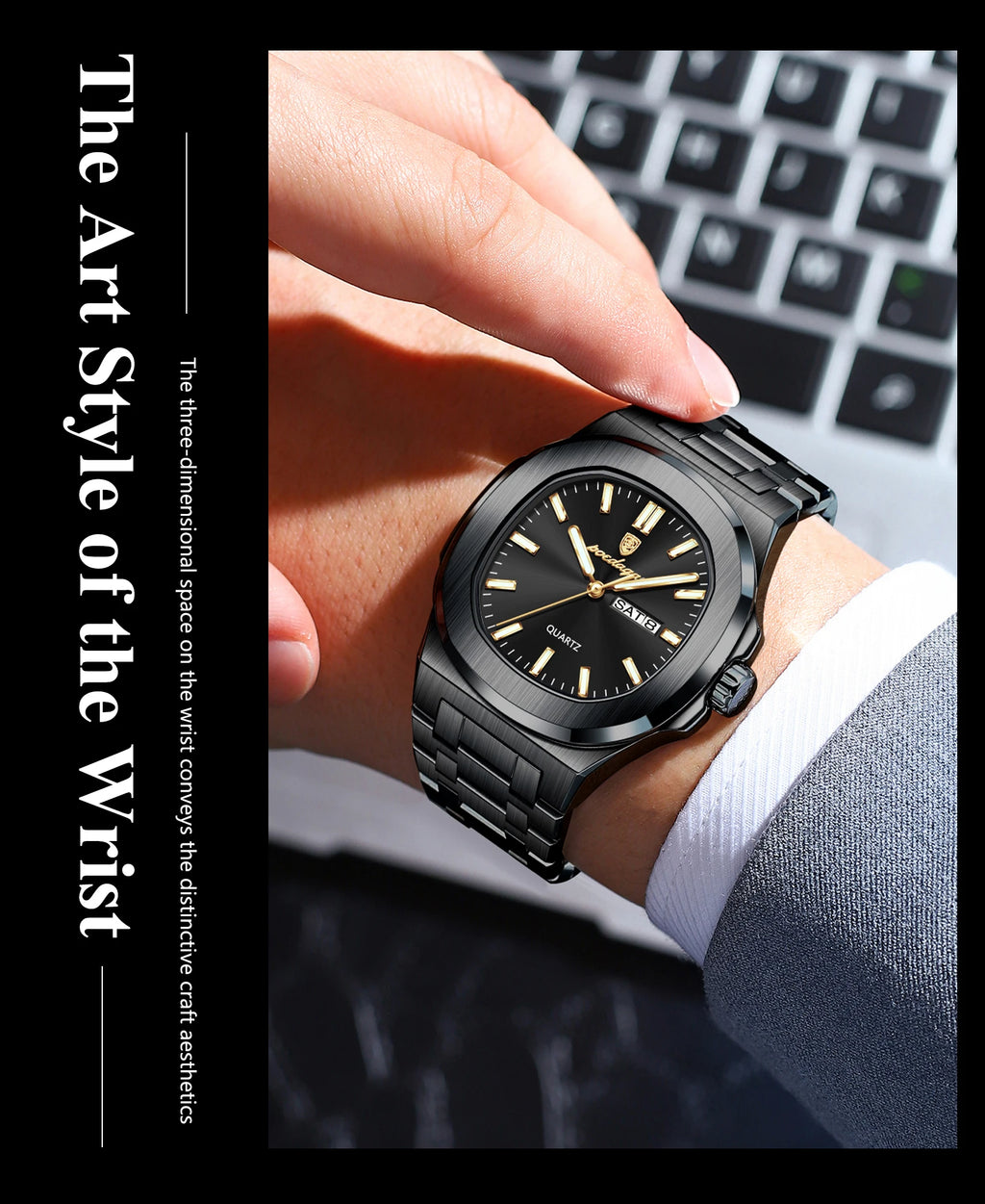 POEDAGAR Square Luxury Men Clock Waterproof Luminous Date Week Quartz Man Wristwatch Stainless Steel Fashion Men's Watches Reloj