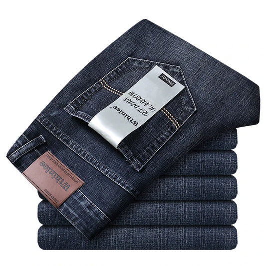 WTHINLEE Business Men's Jeans Casual Straight Stretch Fashion Classic Blue Work Denim Trousers Male Brand Clothing Size 28-40