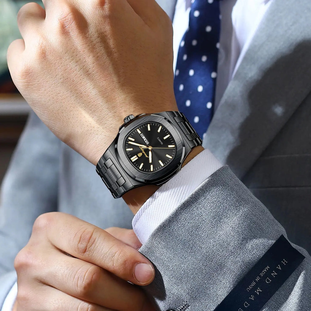 POEDAGAR Square Luxury Men Clock Waterproof Luminous Date Week Quartz Man Wristwatch Stainless Steel Fashion Men's Watches Reloj