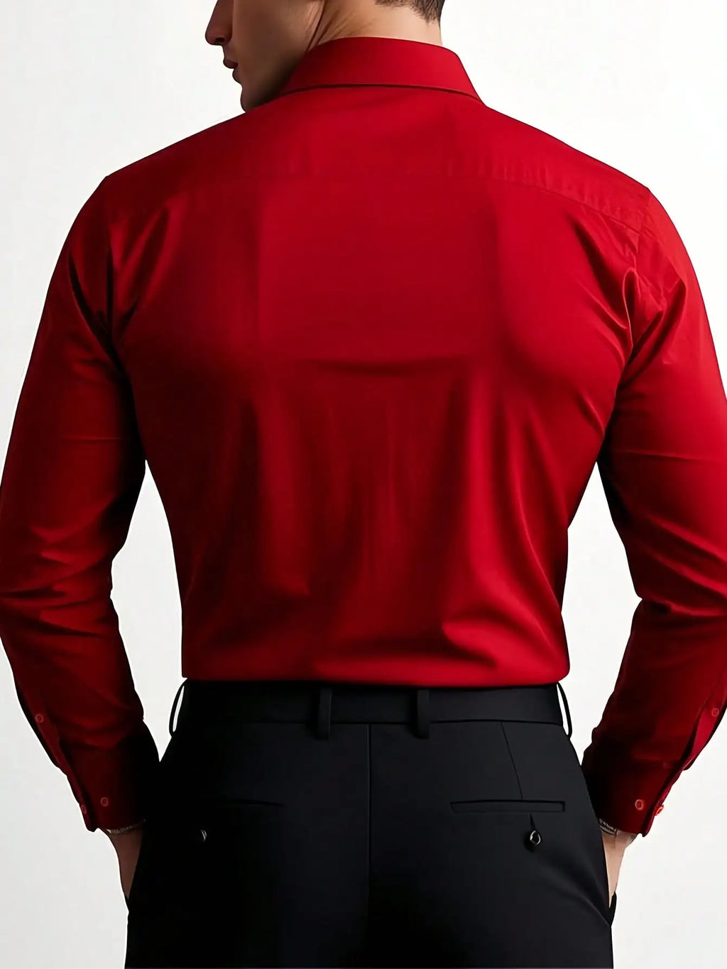Men's Solid Red Long Sleeve Formal Dress Shirt for Business Office Wear