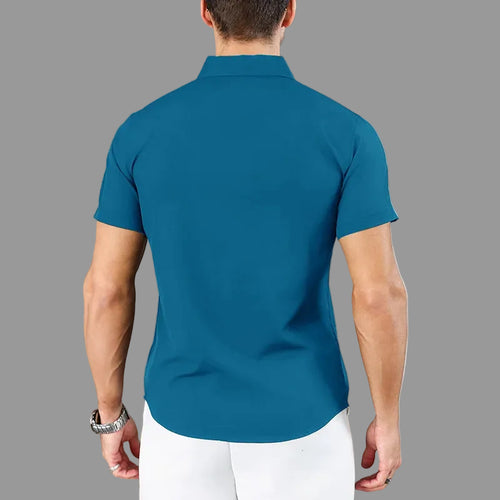 Casual Lake Blue Short Sleeved Shirt