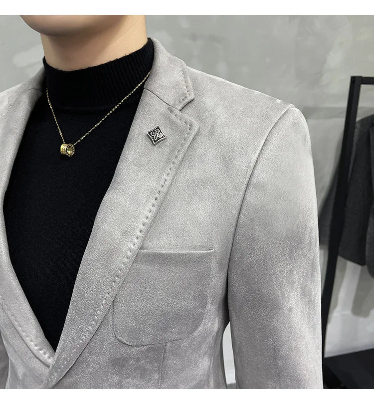 Deerskin Leather Jacket Blazer Men Casual Slim Fit Blazer Hombre Suit Leather Jacket Men Terno Masculino Men Clothing 6 Color