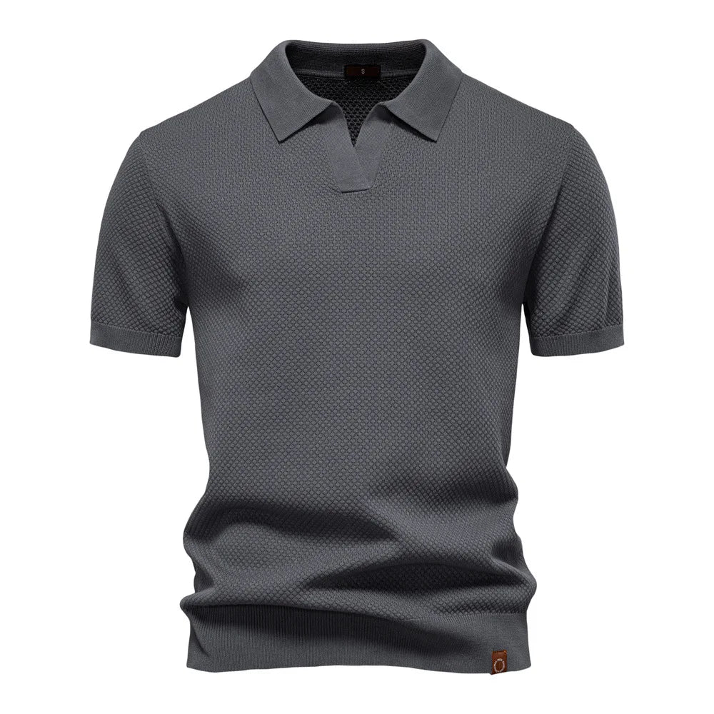 Summer new high-quality pineapple-patterned knitted POLO shirt for men, casual short-sleeved all-match simple top.