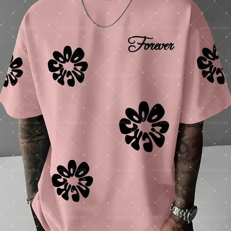 The 2025 Summer New Men's T-shirt Features Outdoor Street Fashion Casual Comfort Breathability and 3D Flower Family Kids Tees 26