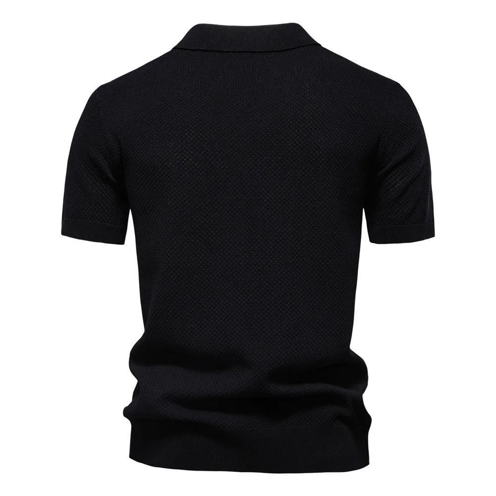 Summer new high-quality pineapple-patterned knitted POLO shirt for men, casual short-sleeved all-match simple top.