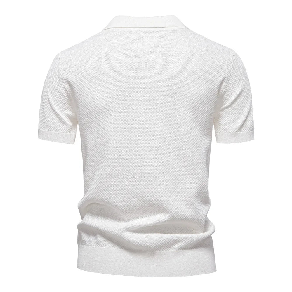 Summer new high-quality pineapple-patterned knitted POLO shirt for men, casual short-sleeved all-match simple top.