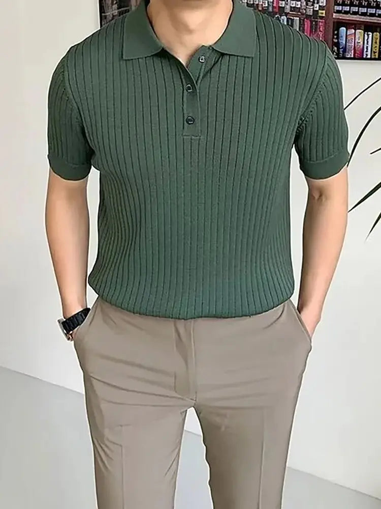Men's Short Sleeve Summer Outdoor Leisure Knitted Short Sleeve Breathable Comfortable Stretch Polo Shirt US Size