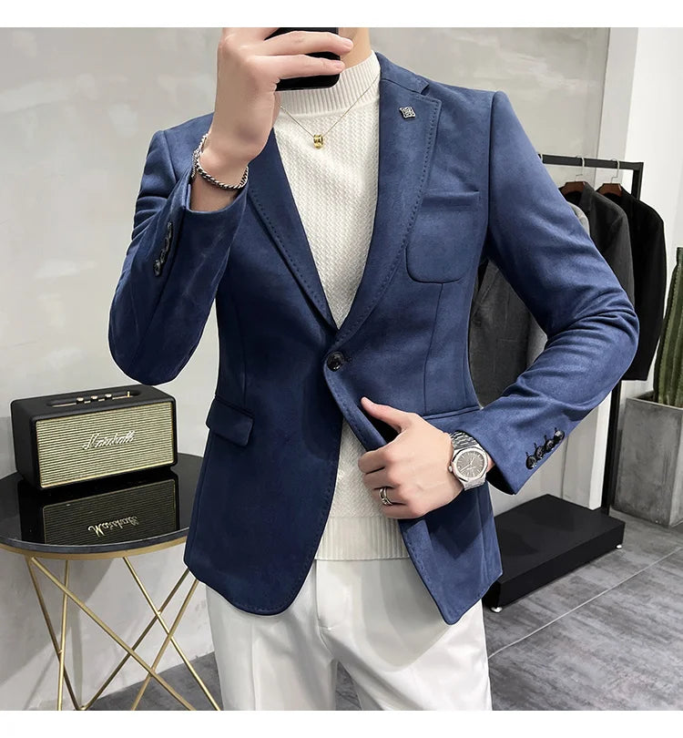 Deerskin Leather Jacket Blazer Men Casual Slim Fit Blazer Hombre Suit Leather Jacket Men Terno Masculino Men Clothing 6 Color